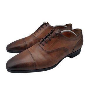 SANTONI Mens 'Salem' Brown Burnished Leather Cap Toe Oxfords Sz 11 D Italy $730